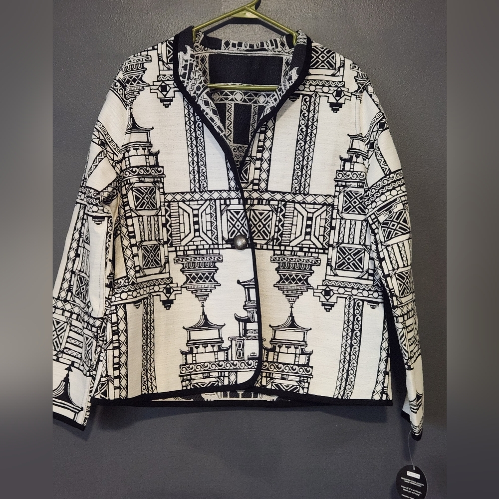 Trimdin Women's Large Pagoda Collection Onyx Reversible Blazer Jacket NEW